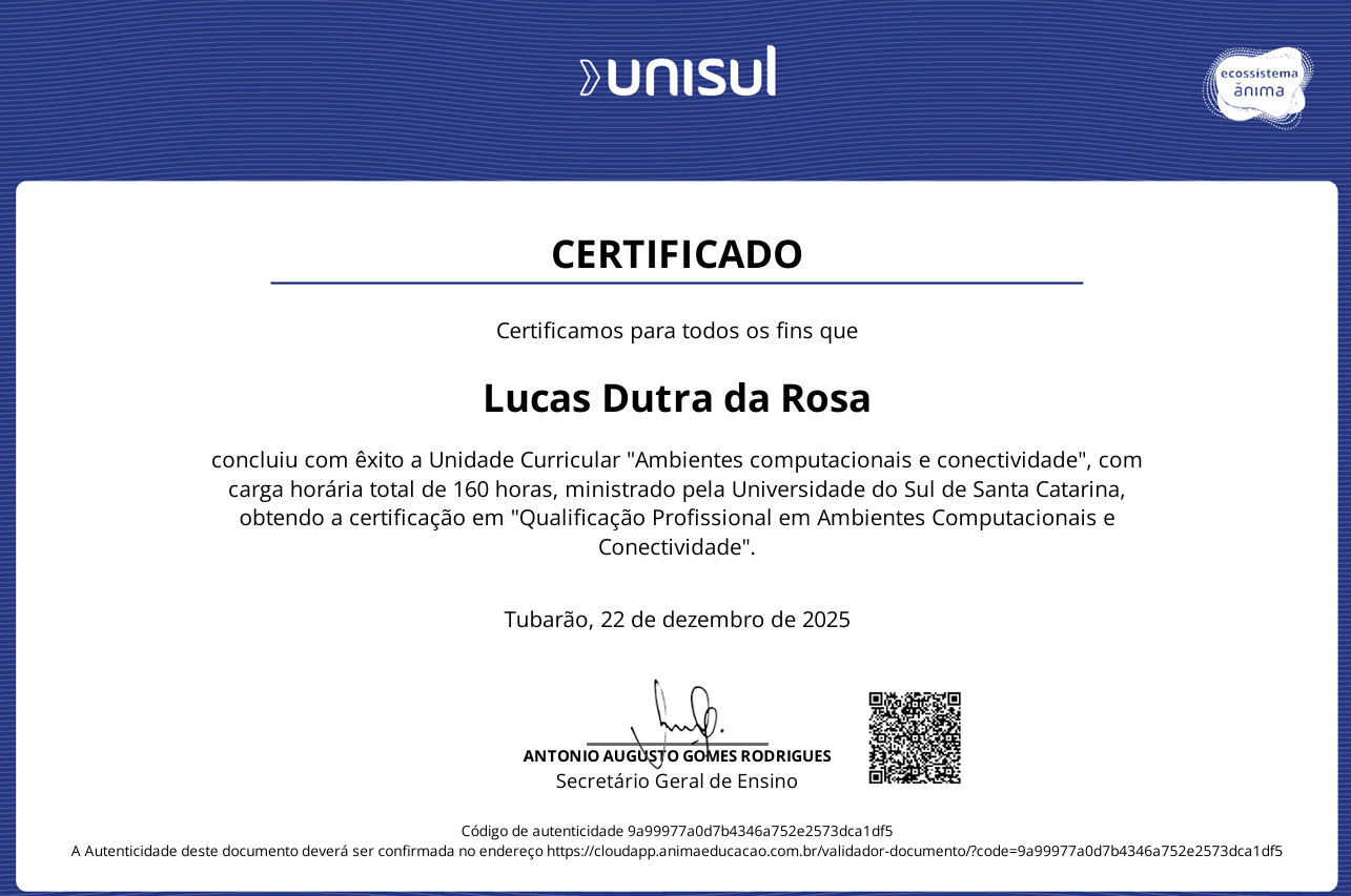 Certificado Ambientes Computacionais e Conectividade - UNISUL