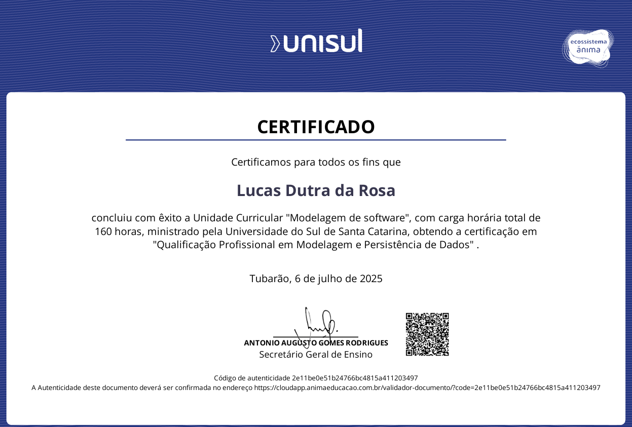 Certificado de Modelagem de Software - UNISUL